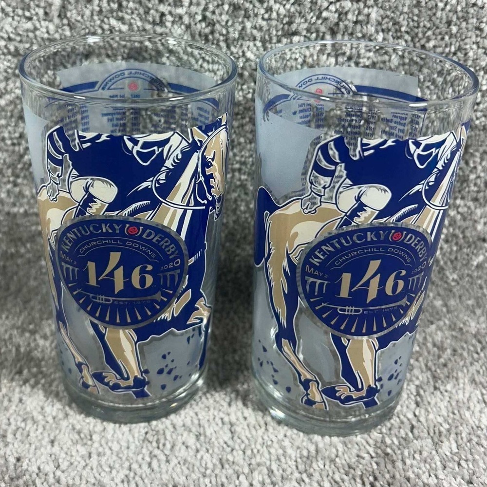 Kentucky Derby Highball Glasses Blue Gold 146th Churchill Downs 2020
